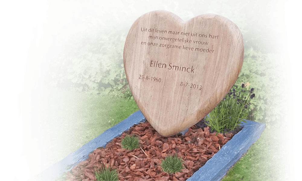 houten hart grafsteen