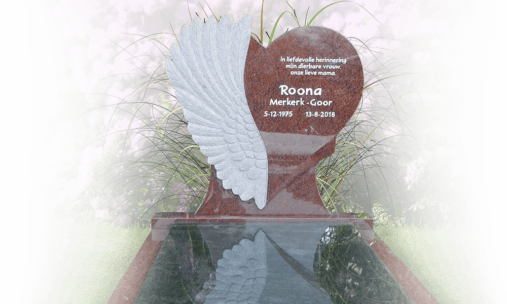 Engel vleugel op hartsteen grafsteen