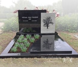 Dubbel grafmonument met boom