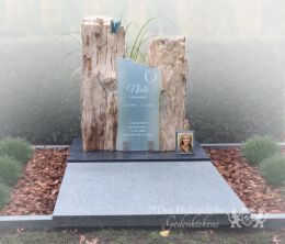 Dubbel grafmonument versteend hout
