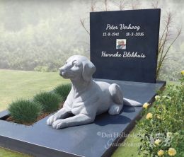 Familie grafsteen met beeld van een hond