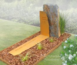 Natuurlijke grafsteen met cortenstalen rand