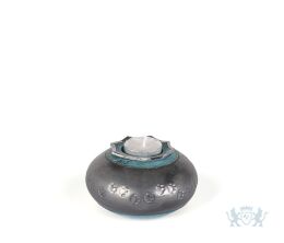 Ovale dierenurn van keramiek met kaarsenhouder blauw/grijs
