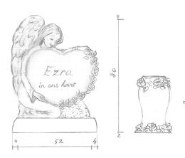Schets grafsteen met Engel en hart
