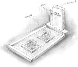 Schets grafsteen met twee bloemsparingen