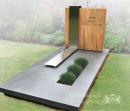 Teakhouten grafmonument met RVS band