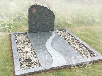 Dubbel grafmonument met ruwe steen en rivier