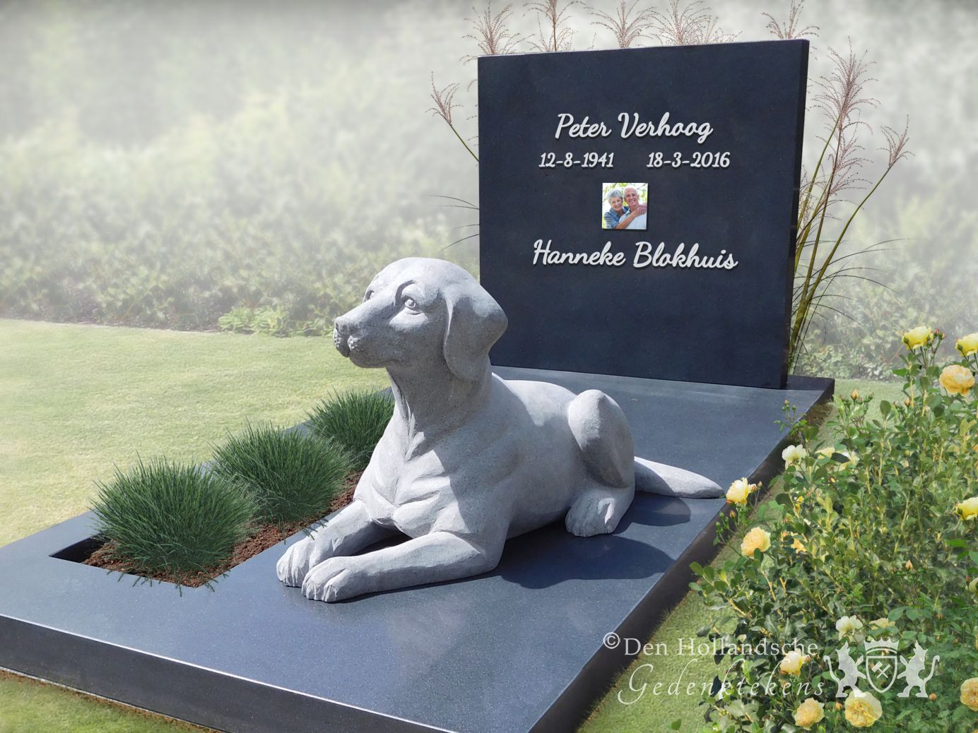 Familie grafsteen met beeld een hond | 35217