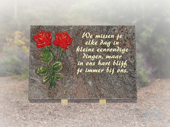 Gedenksteen 24 | Gedenksteen met gekleurde rozen foto 1