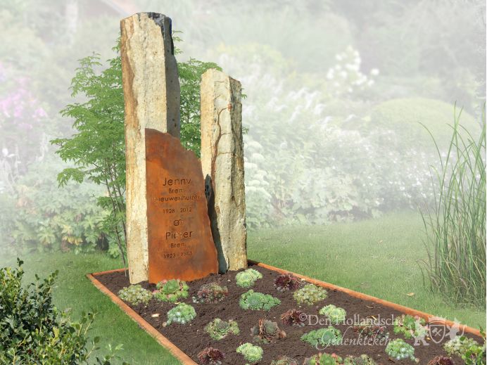 Grafmonument met grafzuilen van basalt foto 1