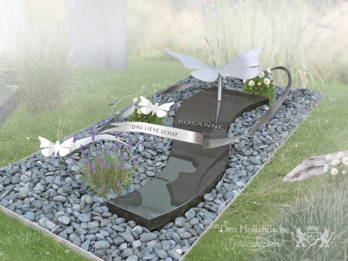 Grafmonument met RVS vlinders foto 1