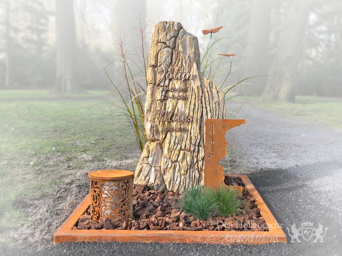 Grafmonument versteend hout cortenstaal foto 1