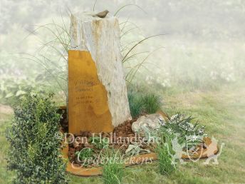 Grafmonument versteend hout en cortenstaal