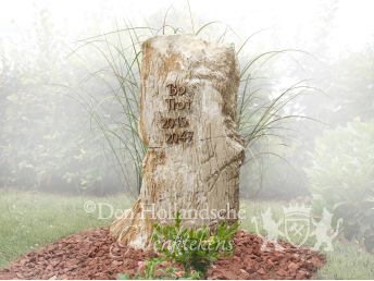 Grafmonument versteend hout met bronzen belettering