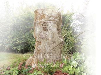 Grafmonument versteend hout met bronzen belettering