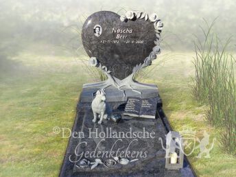 Grafsteen met hartvorm en hondje