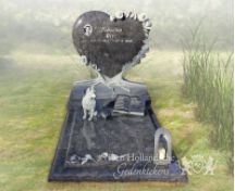 Grafsteen met hartvorm en hondje foto 2