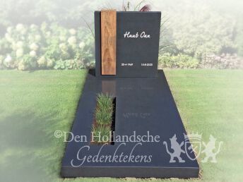 Grafsteen met houten decoratie