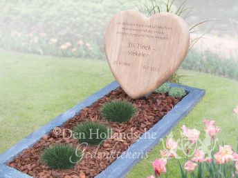 Grafsteen met houten hart