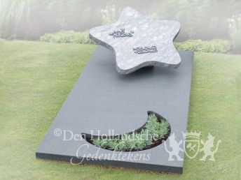 Kindergrafsteen met maan en ster