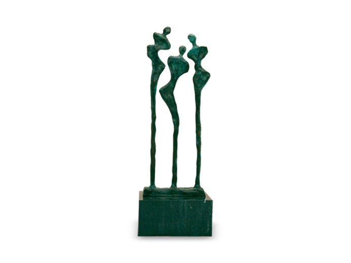 Bronze mini urn 3 mensen groen foto 1