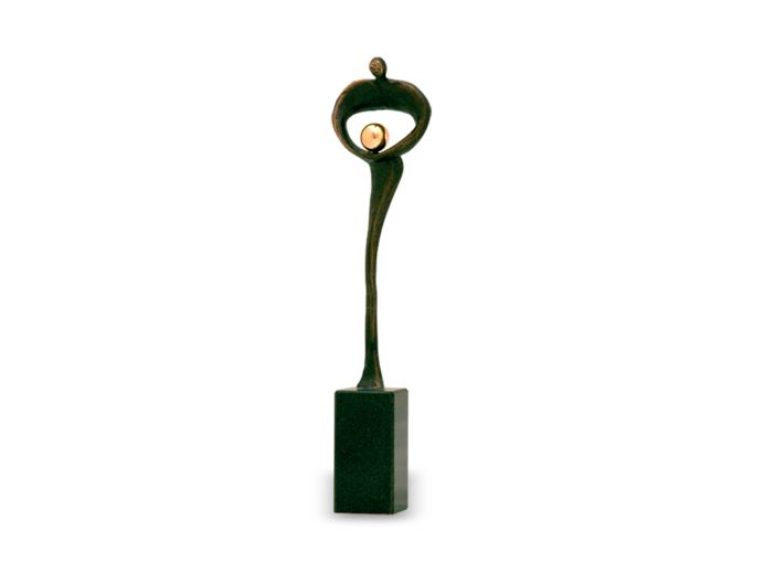 Bronze mini urn mens met bol groen foto 1