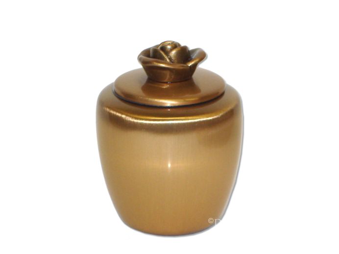Bronzen mini urn met decoratie roos foto 1