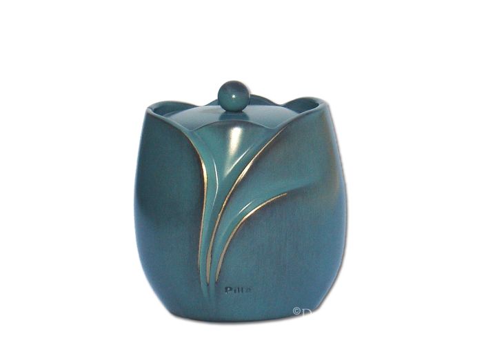Bronzen mini urn met donkere patina foto 1