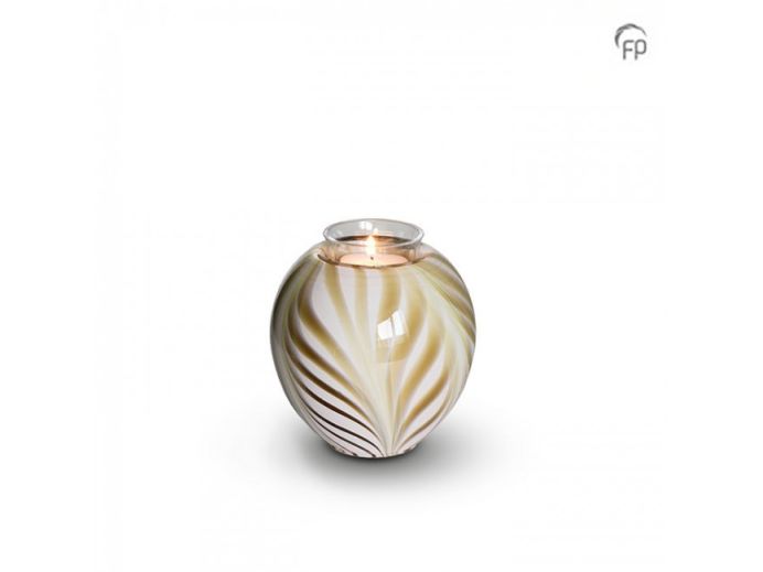Glazen kaarsenhouder mini urn bruin wit bolvormig foto 1