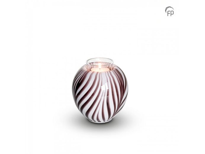 Glazen kaarsenhouder mini urn zwart wit bolvormig foto 1