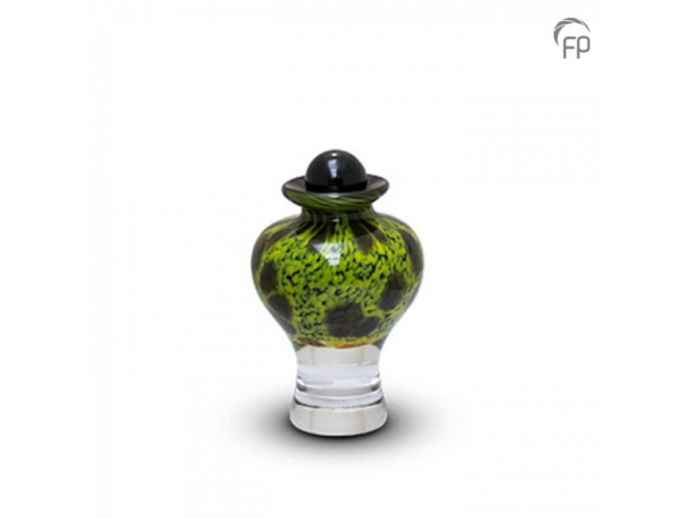 Glazen mini urn in groen en zwart foto 1