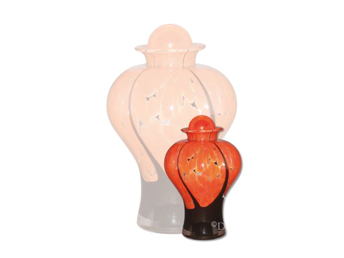 Glazen mini urn in oranje en zwart foto 1