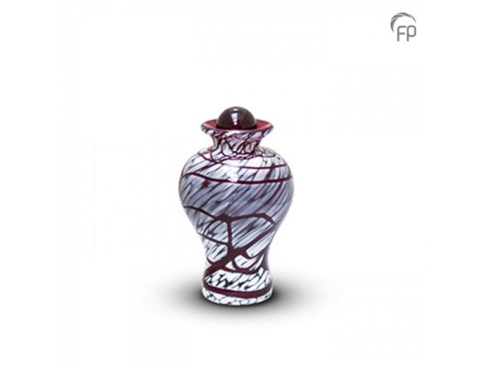 Glazen mini urn in wit en bordeauxrood foto 1