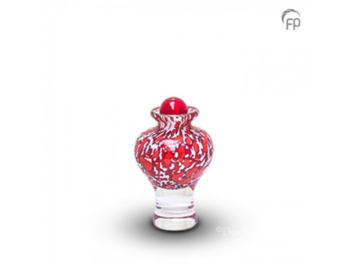 Glazen mini urn in wit en rood foto 1