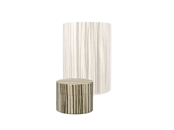 Houten mini urn cilinder wit en zwart gestreept foto 1