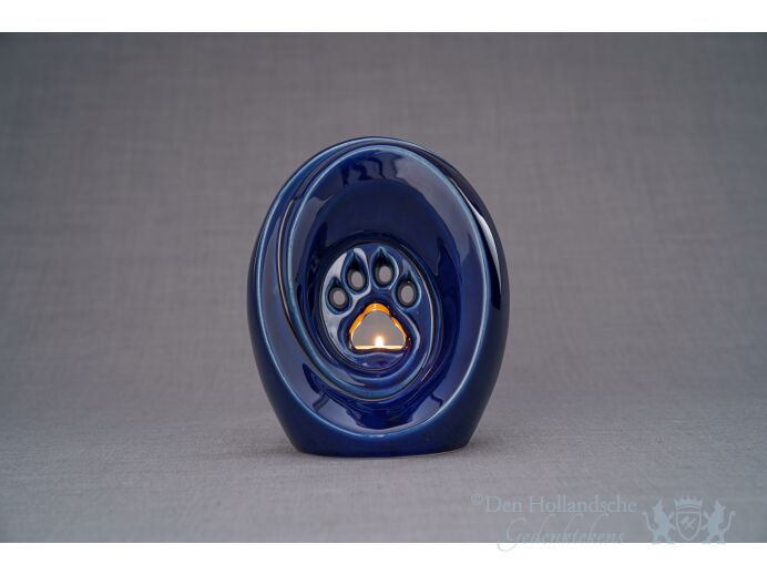 Keramische dierenurn met poot - Kobalt blauw foto 1
