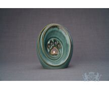 Keramische dierenurn met poot - Oil Green melange foto 1