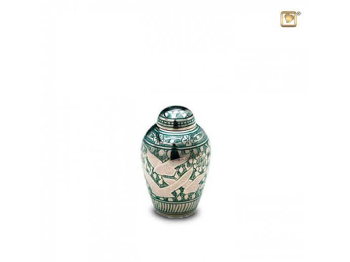 Messing mini urn groen met decoratie foto 1