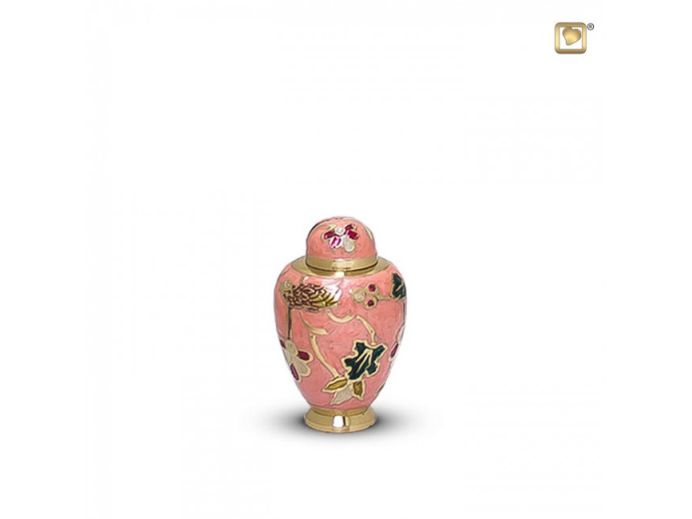 Messing mini urn roze met decoratie foto 1