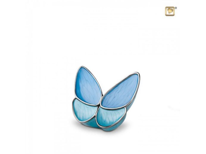 Messing mini urn vlinder blauw foto 1
