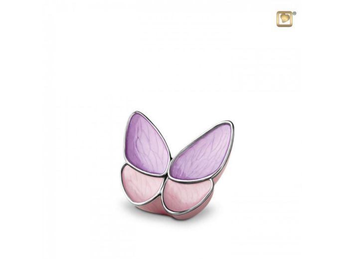 Messing mini urn vlinder roze foto 1