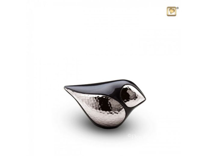 Messing mini urn vogel zilver antraciet foto 1