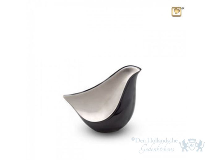 Messing mini urn vogel zilver antraciet foto 1