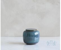 SERES klein – handgemaakte urne in groen & blauw keramiek foto 1