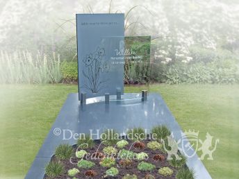 Modern grafmonument met gebogen glas