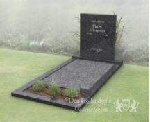 Moderne budget grafsteen met open gedeelte en bloemstrook foto 1