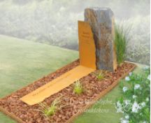 Natuurlijke grafsteen met cortenstalen rand foto 1