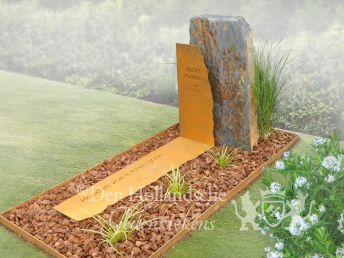 Natuurlijke grafsteen met cortenstalen rand