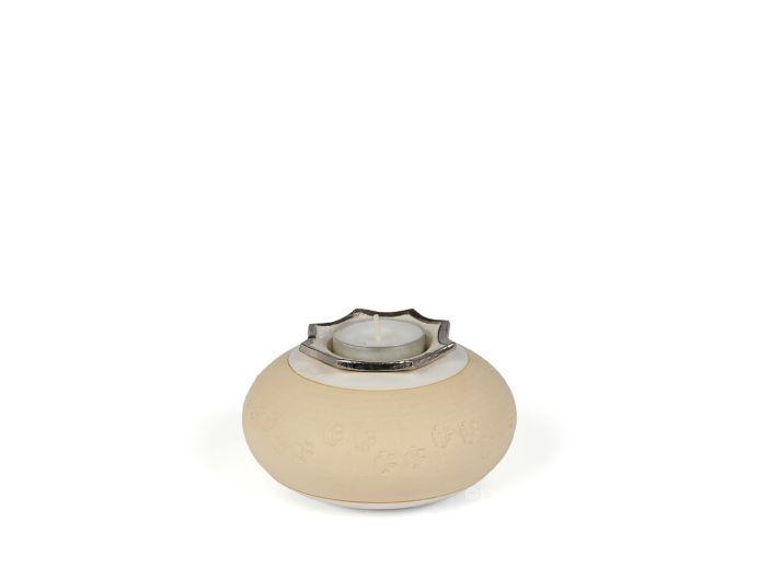 Ovale dierenurn van keramiek met kaarsenhouder beige foto 1