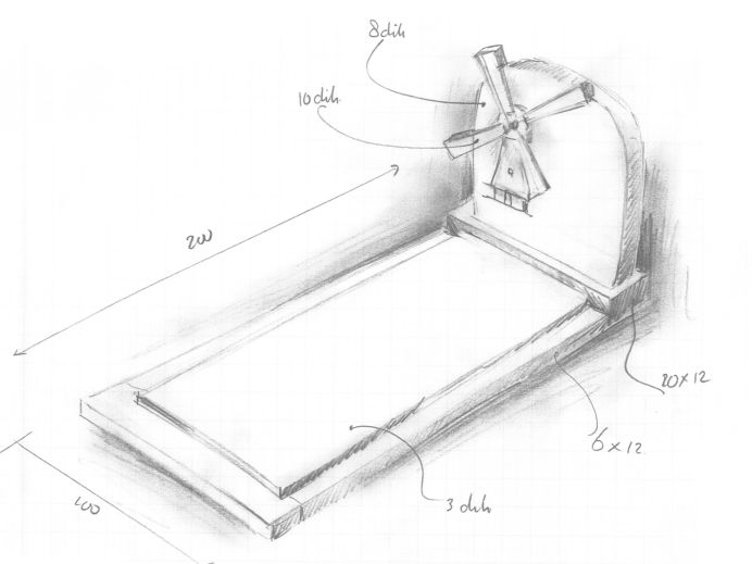 Schets bijzondere grafsteen met molen foto 1